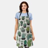 サボテンの緑のパターン エプロン (着用した状態)