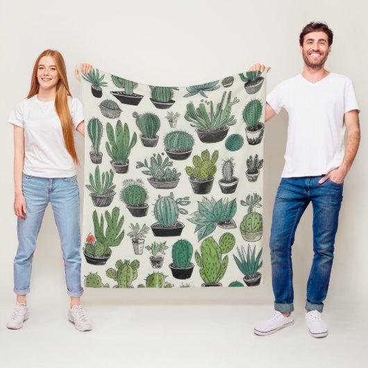 サボテンの緑のパターン フリースブランケット (インサイチュ)