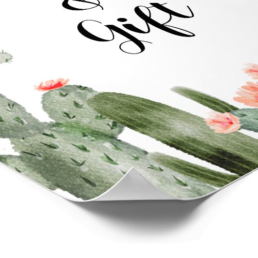 サボテンの緑のベビーの本とギフトサイン ポスター (角)