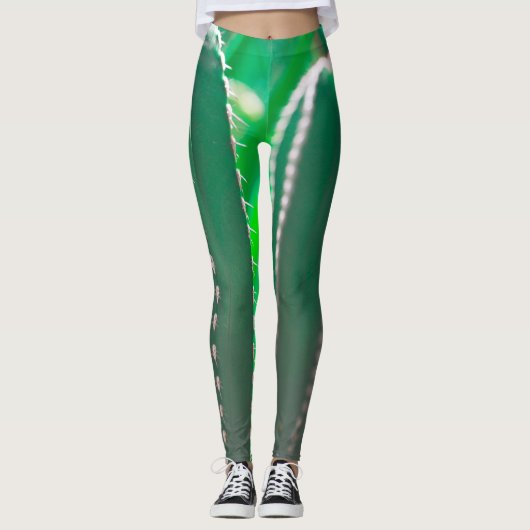 サボテンの緑の植物葉のパステル レギンス (正面)