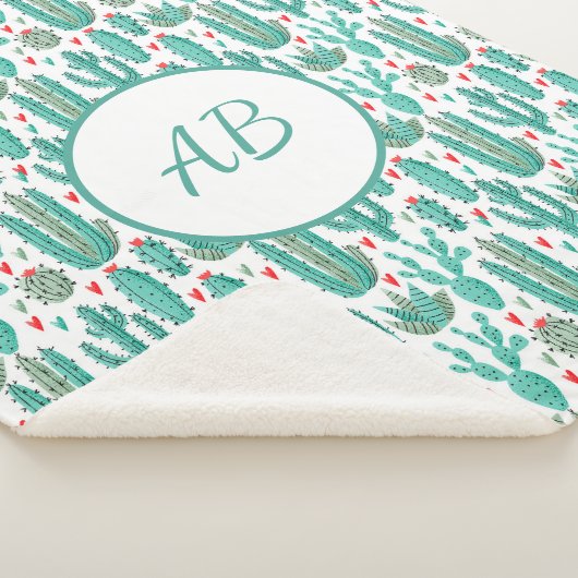 サボテンの緑の白いパタお洒落ンモノグラム シェルパブランケット (3/4)