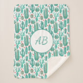 サボテンの緑の白いパタお洒落ンモノグラム シェルパブランケット (正面)