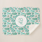 サボテンの緑の白いパタお洒落ンモノグラム シェルパブランケット (正面(横))