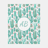 サボテンの緑の白いパタお洒落ンモノグラム フリースブランケット (正面)