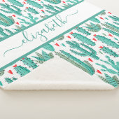 サボテンの緑の白いパターンのモノグラム シェルパブランケット (3/4)