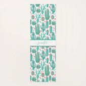 サボテンの緑の白いパターンのモノグラム ヨガマット (裏面)