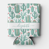 サボテンの緑の白い赤いパターン名 缶クーラー (正面)