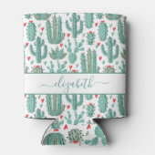 サボテンの緑の白い赤いパターン名 缶クーラー (裏面)