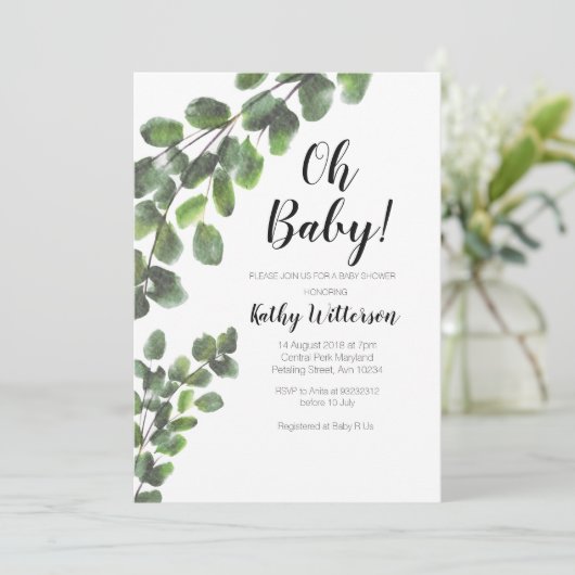 サボテンの緑の草木の男の子のベビーシャワーの招待 招待状 (スタンド正面)