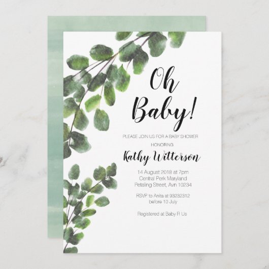 サボテンの緑の草木の男の子のベビーシャワーの招待 招待状 (正面/裏面)