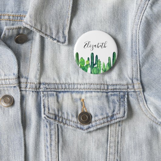 サボテンの緑。水色のサボテン。植物学モダンの 缶バッジ (インサイチュ)