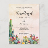 サボテンの花さびしいバラ結婚金ゴールド インビテーションポストカード (正面)