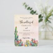 サボテンの花さびしいバラ結婚金ゴールド インビテーションポストカード (スタンド正面)