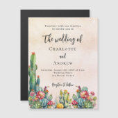 サボテンの花さびしいバラ金ゴールドラグジュアリー結婚ズ マグネット招待状 (正面/裏面)
