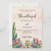 サボテンの花さびしいバラ金ゴールドラグジュアリー結婚ズ 招待状 (正面)