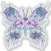 サボテンの花とベリー蝶イラストレーション シール (正面)