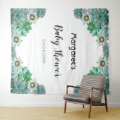 サボテンの花と多肉植物の白いベビーシャワー タペストリー (インサイチュ(横))