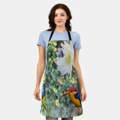 サボテンの花と鳥の木のポスター エプロン (着用した状態)