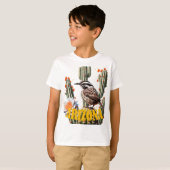 サボテンの花に囲まれたアリゾナサボテン鳴鳥 Tシャツ (正面フル)
