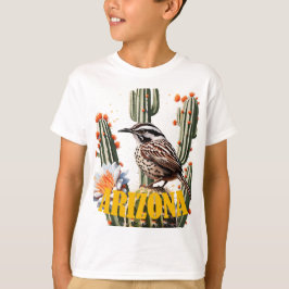 サボテンの花に囲まれたアリゾナサボテン鳴鳥 Tシャツ