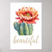 サボテンの花の水の色の美しい砂漠 ポスター (正面)