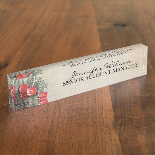 サボテンの花の絵 デスクネームプレート (側面)