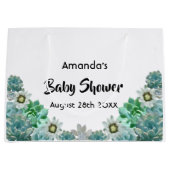 サボテンの花は白い赤ちゃんシャワーを吸う ラージペーパーバッグ (正面)