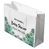 サボテンの花は白い赤ちゃんシャワーを吸う ラージペーパーバッグ (正面アングル)