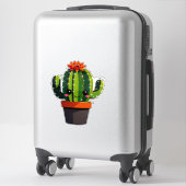 サボテンの花鉢植え かわいいキャラクター シール (スーツケース)