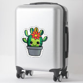 サボテンの花鉢植え かわいいキャラクター シール (スーツケース)