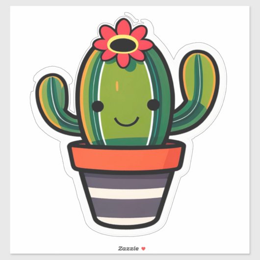 サボテンの花鉢植え かわいいキャラクター シール (シート)