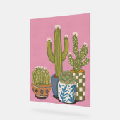 サボテンの花 ピンク アクリルサイン (傾斜)