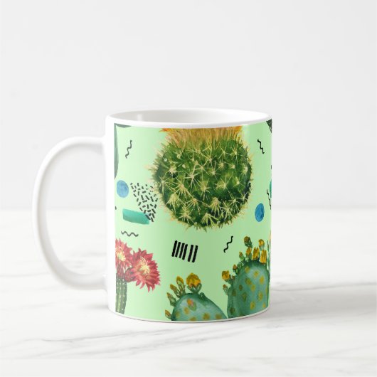 サボテンの花：水彩幾何学背景。 コーヒーマグカップ (左)