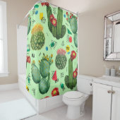 サボテンの花:水彩幾何学背景。 シャワーカーテン (インサイチュ)