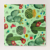 サボテンの花：水彩幾何学背景。 ジグソーパズル (横)