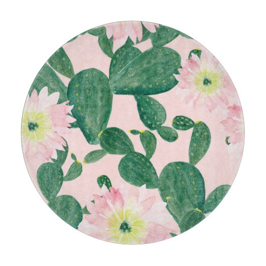 サボテンの花：水絵画色の カッティングボード (正面)