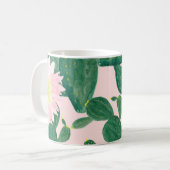 サボテンの花:水絵画色の コーヒーマグカップ (正面左)