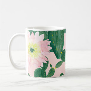 サボテンの花：水絵画色の コーヒーマグカップ