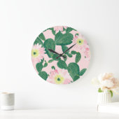 サボテンの花：水絵画色の ラージ壁時計 (ホーム)
