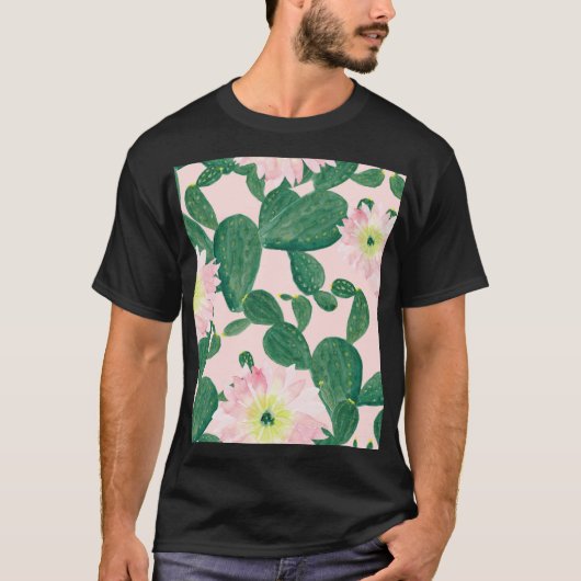 サボテンの花：水絵画色の Tシャツ (正面)