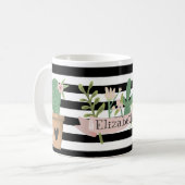 サボテンの花 黒 白 ストライプ柄 コーヒーマグカップ (正面左)