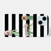 サボテンの花 黒 白 ストライプ柄 Case-Mate iPhoneケース (裏面 (横))