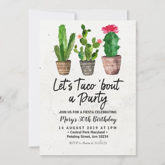 サボテンの誕生日のフェスタのパーティの招待状 招待状 (正面)