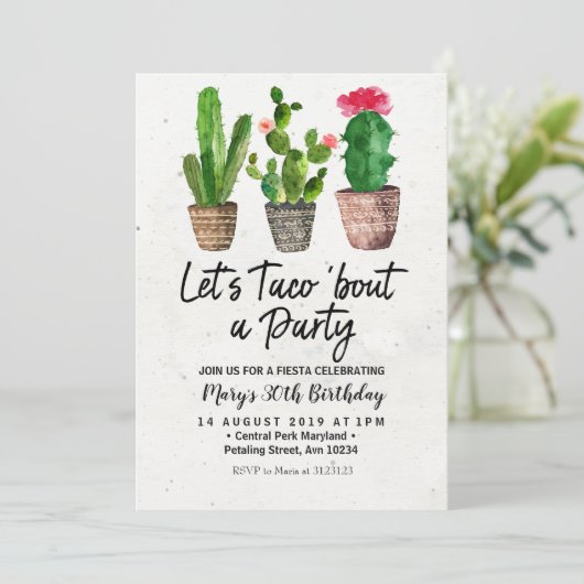 サボテンの誕生日のフェスタのパーティの招待状 招待状 (スタンド正面)