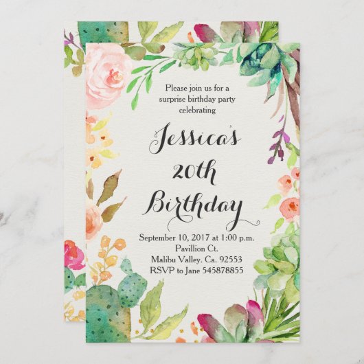 サボテンの誕生日招待状 招待状 (正面/裏面)