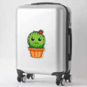 サボテンの鉢植えと花のかわいいキャラクター シール (スーツケース)