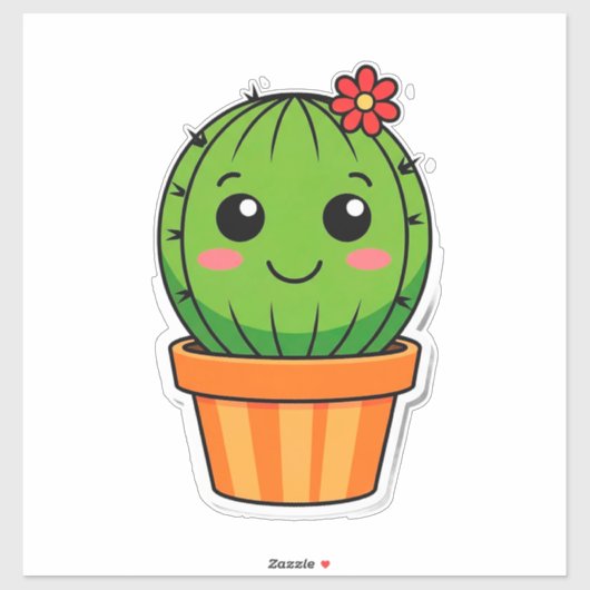 サボテンの鉢植えと花のかわいいキャラクター シール (シート)