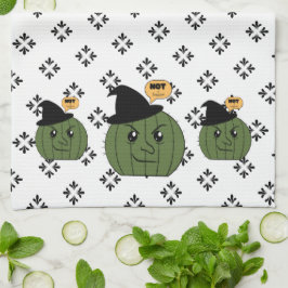 サボテンの魔女"Not a Hugger"ハロウィーン キッチンタオル