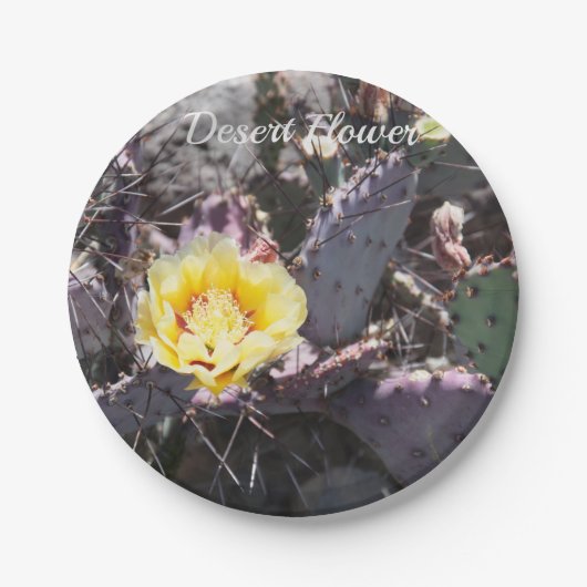 サボテンの黄色い花の春 ペーパープレート (正面)