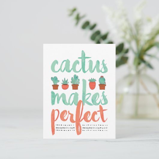 サボテンは完全な小さなサボテンの植物をグラフィックにする ポストカード (スタンド正面)